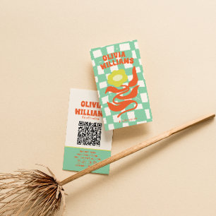 Retro QR-code Boho Groovy Geruite Bloemige Madelie Visitekaartje