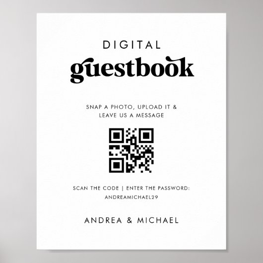 Retro QR Code Digitaal Gastenboek Trouwbord Poster (Voorkant)