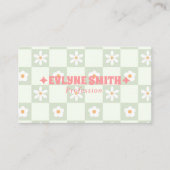 Retro QR-code geruite groovy bloemachtige boho tre Visitekaartje (Voorkant)