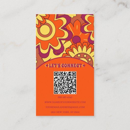 Retro QR Code Groovy Floral Trendy Boho Bold Visitekaartje (Achterkant)