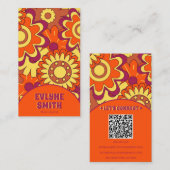 Retro QR Code Groovy Floral Trendy Boho Bold Visitekaartje (Voorkant / Achterkant)