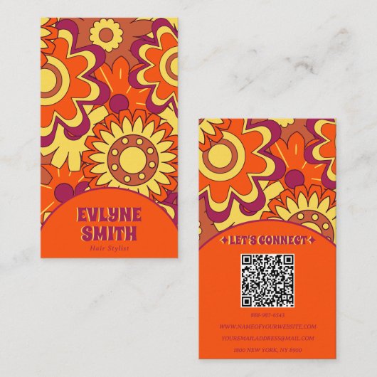 Retro QR Code Groovy Floral Trendy Boho Bold Visitekaartje (Voorkant / Achterkant)