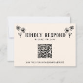 Retro QR Code Hand getrokken Bloemen eigenzinnige  RSVP Kaartje (Voorkant)