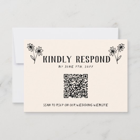 Retro QR Code Hand getrokken Bloemen eigenzinnige  RSVP Kaartje (Voorkant)