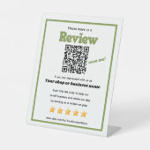 Retro QR code 'laat ons een review' YELP groen Reclamebord Met Voetstuk (Voorkant)
