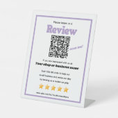 Retro QR code 'laat ons een review' YELP paarse Reclamebord Met Voetstuk (Voorkant)
