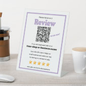 Retro QR code 'laat ons een review' YELP paarse Reclamebord Met Voetstuk (Insitu)