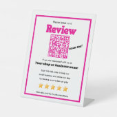 Retro QR code 'laat ons een review' YELP roze Reclamebord Met Voetstuk (Voorkant)