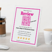 Retro QR code 'laat ons een review' YELP roze Reclamebord Met Voetstuk (Insitu)