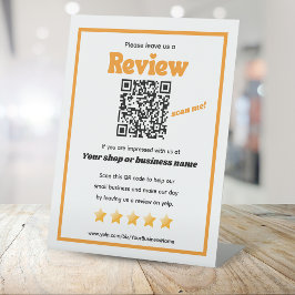 Retro QR code 'laat ons een review' YELP sinaasapp Reclamebord Met Voetstuk