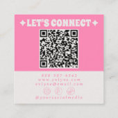 Retro QR Code Pink Groovy Floral Boho Girly Trendy Vierkante Visitekaartje (Achterkant)