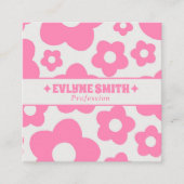 Retro QR Code Pink Groovy Floral Boho Girly Trendy Vierkante Visitekaartje (Voorkant)