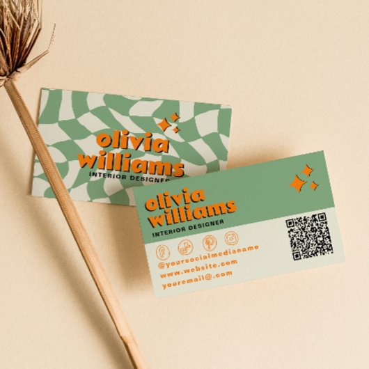 Retro QR-code psychedelische groovy geruite unieke Visitekaartje