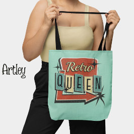 Retro Queen Blauwgroen 60s 70s Motel Sign Tote Bag