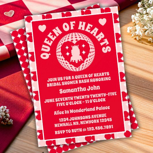 Retro Queen of Hearts Bridal Shower Uitnodiging