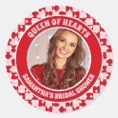 Retro Queen Of Hearts Bruidsdiner Foto Ronde Sticker (Voorkant)