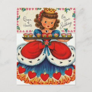 Retro Queen of Hearts Verjaardag Briefkaart