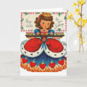 Retro Queen of Hearts Verjaardag Kaart (Gele Bloem)