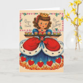 Retro Queen of Hearts Verjaardag Wenskaart Kaart (Gele Bloem)