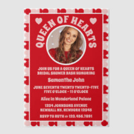 Retro Queen of Hearts Vrijgezellenfeest Foto Vellum Uitnodigingen