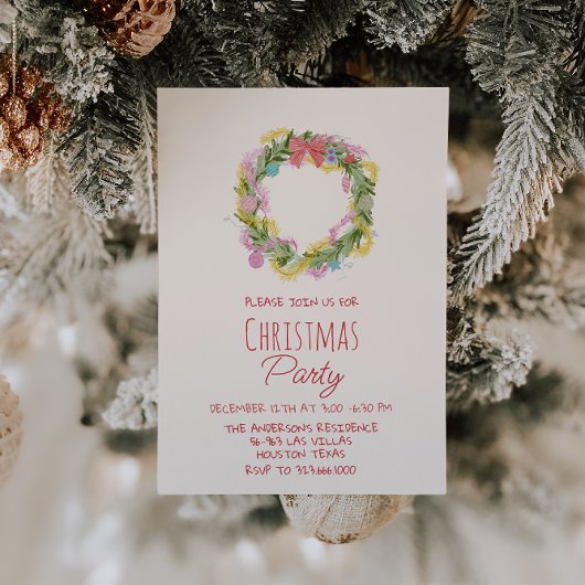 Retro Quirky Kleurrijke Kerstboog Krans Party Kaart