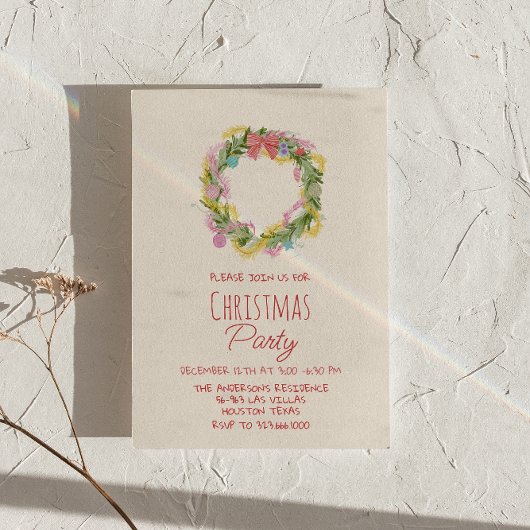 Retro Quirky Kleurrijke Kerstboog Krans Party Kaart