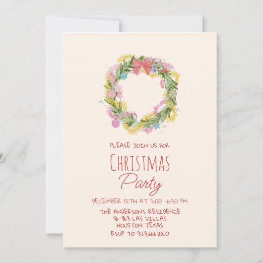 Retro Quirky Kleurrijke Kerstboog Krans Party Kaart (Voorkant)