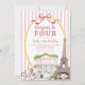 Retro Quirky Paris Bonjour 4e verjaardag Kaart (Voorkant)