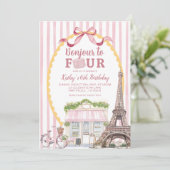 Retro Quirky Paris Bonjour 4e verjaardag Kaart (Staand voorkant)
