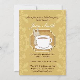 Retro Rabbit Bridal Tea Party Floral Invitation Kaart
