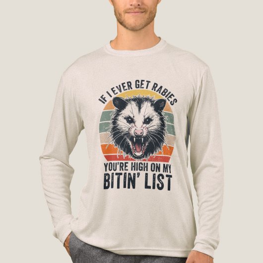 Retro  Rabiës Raccoon Sarcastische Humor Tri-Blend Shirt (Voorkant volledig)