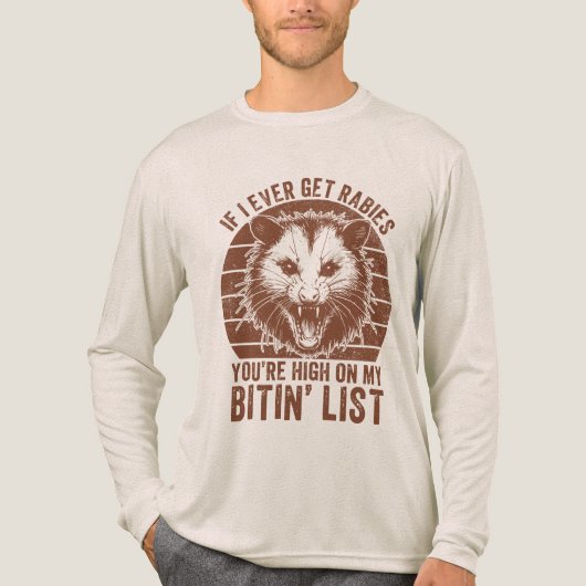 Retro Rabiës Raccoon Sarcastische Humor Tri-Blend Shirt (Voorkant volledig)