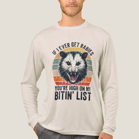 Retro  Rabiës Raccoon Sarcastische Humor Tri-Blend Shirt (Voorkant volledig)