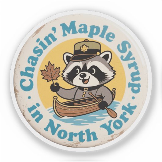 Retro Raccoon Canoe Noord-York Sticker (Voorkant)
