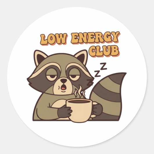 Retro Raccoon Low Energy Club Vinyl Sticker (Voorkant)