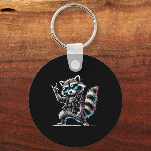 Retro Raccoon Rock Music Funny Gift For Men Women  Sleutelhanger (Voorkant)