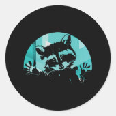Retro Raccoon Ronde Sticker (Voorkant)