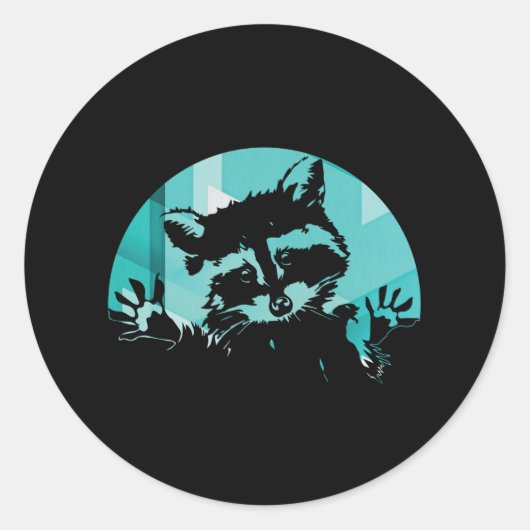 Retro Raccoon Ronde Sticker (Voorkant)