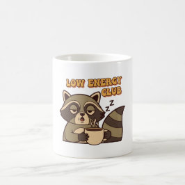 Retro Raccoon Tired Vibes White Mug Koffiemok