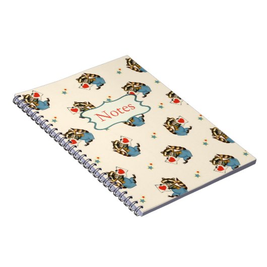 Retro Raccoon Valentijn met een Liefdesbrief Notitieboek (Rechterzijde)