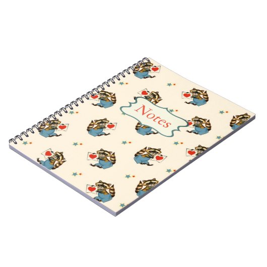 Retro Raccoon Valentijn met een Liefdesbrief Notitieboek (Linkerzijde)