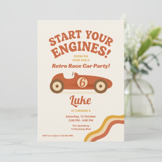Retro Race Auto  Boy Verjaardag Kaart (Staand voorkant)