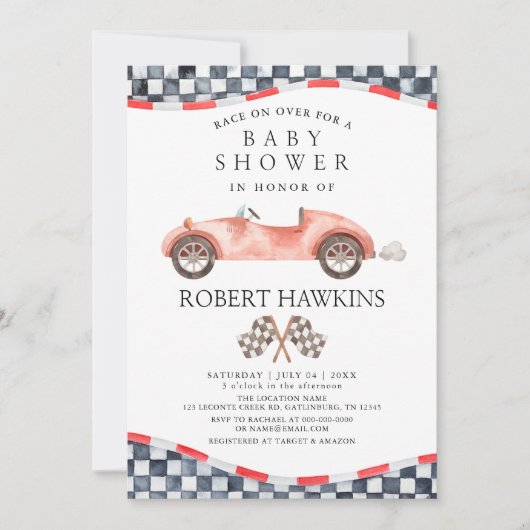 Retro Race Auto Genderneutraal Baby shower Kaart (Voorkant)