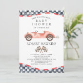 Retro Race Auto Genderneutraal Baby shower Kaart (Staand voorkant)