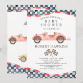 Retro Race Auto Genderneutraal Baby shower Kaart (Voorkant / Achterkant)