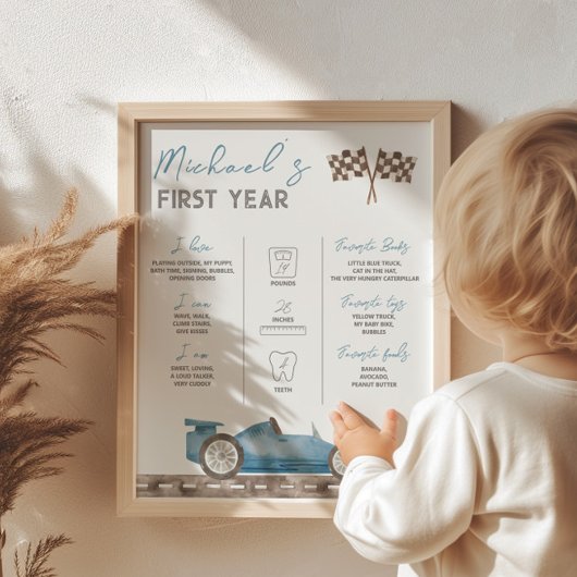 Retro race auto mijlpaal teken poster