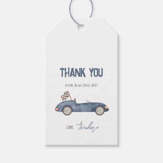 Retro Race Auto Navy Blue Gift Label Cadeaulabel (Voorkant)