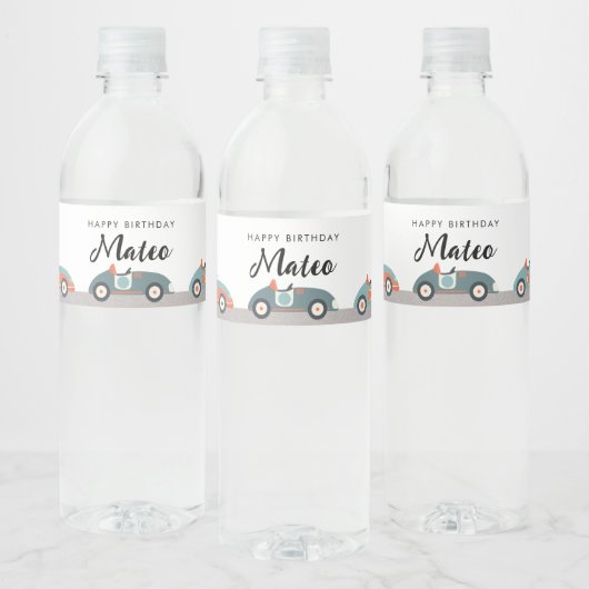 Retro Race Auto Thema Verjaardag Water Fles Label Waterfles Etiket (Flessen)