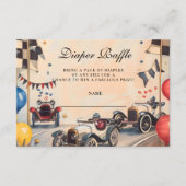 Retro Race Car Baby Shower Diapper Raffle Informatiekaartje (Voorkant)