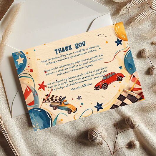 Retro Race Car Birthday Party Bedankkaart